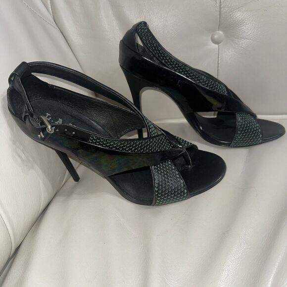 NEW L.A.M.B. Beverlee Stiletto Heel Peep Toe Strappy Turquoise Sz 10 NEW - Picture 5 of 8